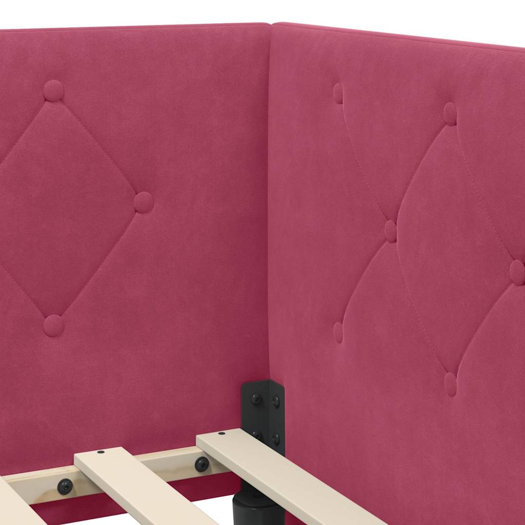 L Shaped Bed Frame Burgundy 100 X 200 Cm Velvet