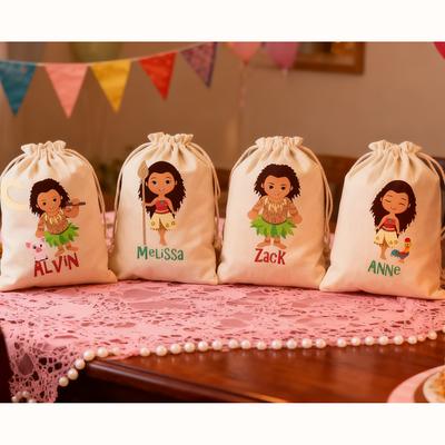 Custom 4Pcs Moana Party Favor Bags Kids Moana Theme Birthday Party Decoration Drawstring Goodie Bag Baby Shower Boy Girl Gift