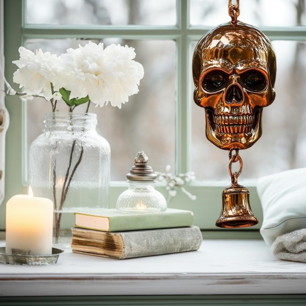 Dark Theme Wind Chime Hanging Wind Bell Vintage Skull Wind Chime for Indoor Outdoor Garden Patio Metal Hanging Bell Halloween