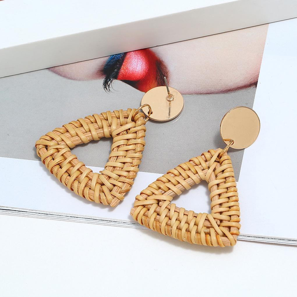 Klassische geflochtene Rattanartikel Westliche Ohrringe Böhmischer Stil Geometrischer Anhänger Bequem Attraktiver Schmuck für Frauen Mädchen