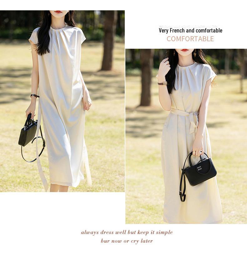 Silky Satin Minimalist French Summer Long Skirt Dress for Women
