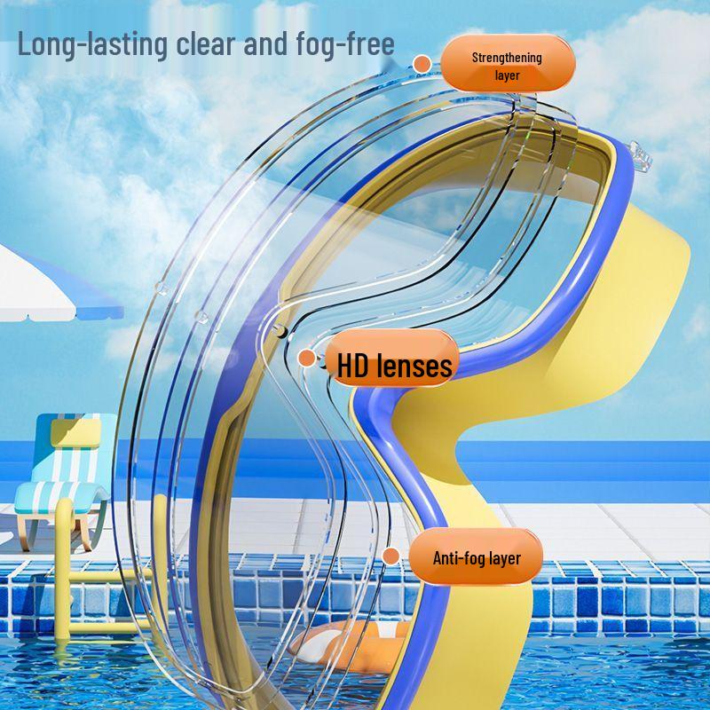 Kinder-High-Definition-Anti-Beschlag-Schwimmbrille für Jungen und Mädchen - Wasserdichte Tauchmaske mit großem Rahmen für Wassersport