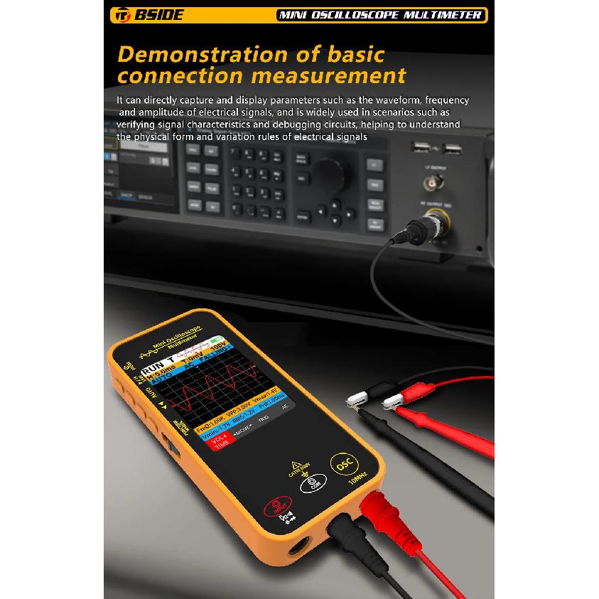 BSIDE OS1 Oscilloscope Multimeter 10MHz Bandwidth 2in1 Meter Auto Waveform Measurement 6000 Counts USB-C 1200mAh professional