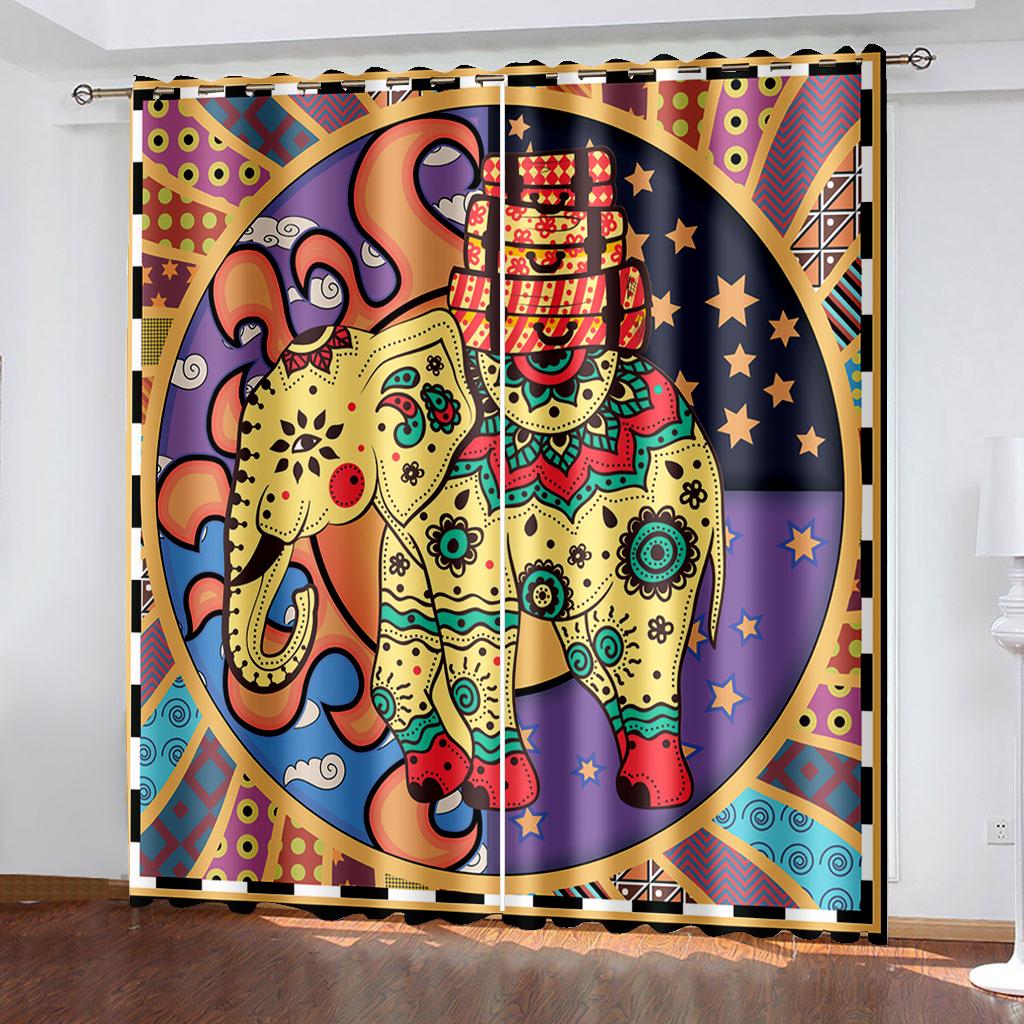 

Bohemia Elephant Оконная Штора Спальня Оконные Шторы Гостиная Затемняющие Шторы Cortinas Para La Sala W132cm x H160cm&Grommet