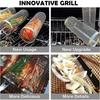 Rolling Grill Basket BBQ Mesh Tube Removable Wooden Handle Stainless Steel Round Mesh Cage Outdoor Camping Cooking Tools
