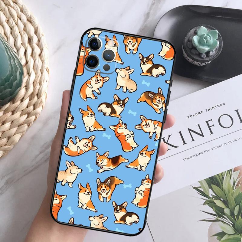 Cute Corgi Dog Soft Case For iPhone 16 Pro Max 13 12 Mini XS Max X XR 11 15 Pro Max 14 Plus Back Cover