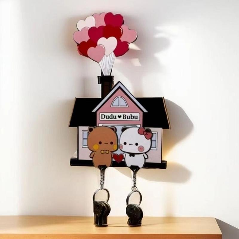 Wall Key Holder Panda Bubu And Dudu Acrylic Keychain Hanger Cartoon Backpack Charm Key Ring Pendant Accessory Couple Gift