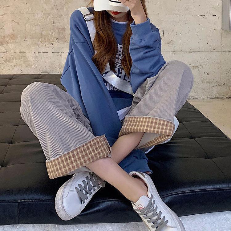 

Вельветовые брюки для женщин на осень и зиму, новый стиль для студентов, корейские свободные брюки с высокой талией и широкими штанинами, а также утолщенные повседневные брюки из бархата 2XL