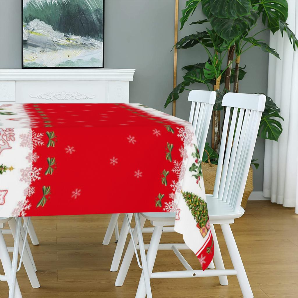 Christmas Red with Christmas Tree Rectangle Tablecloth Holiday Party Decor Waterproof Tablecloth for Table Christmas Decorations