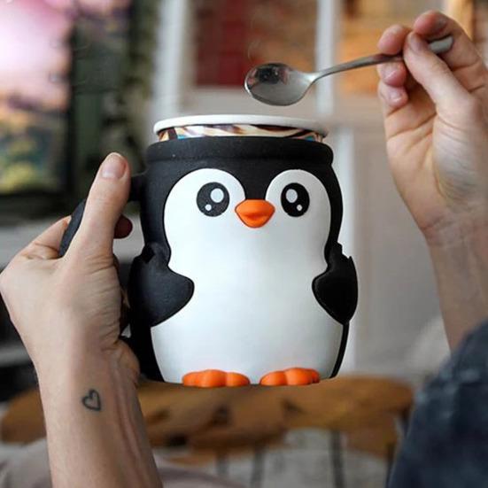 Penguin Ice Cream Pint Holder with Spoon Snack Drawer Reusable Ice Cream Containers Popsicle Holders Beer Can Cup Sleeve
