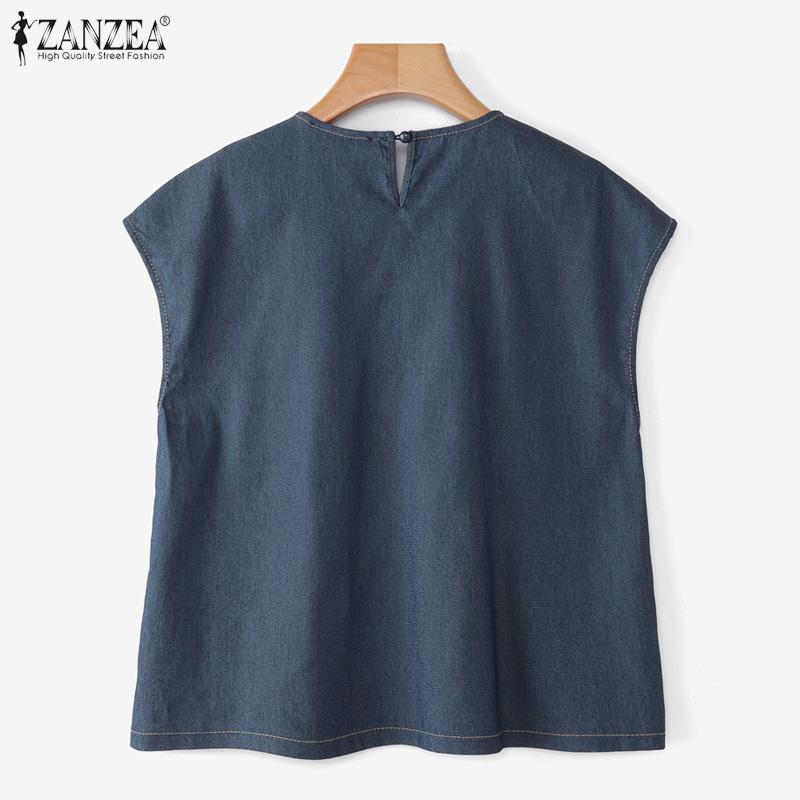 ZANZEA Lässige Bluse mit Rundhalsausschnitt und kurzen Ärmeln für Damen