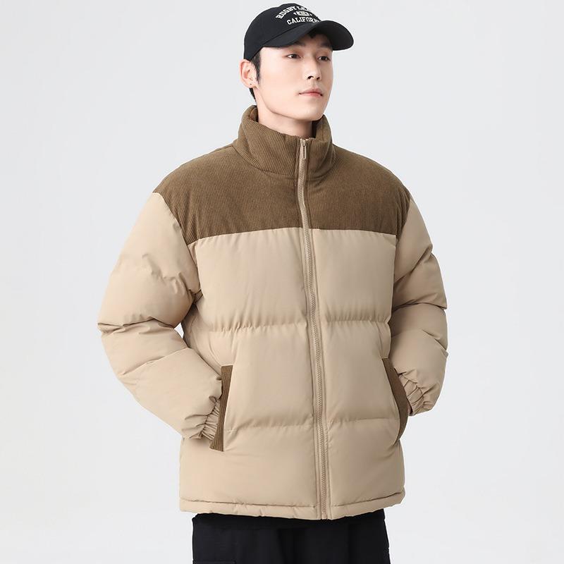 Men's Cotton-padded Clothes Winter New Trend Splicing Thickened Cotton-padded Jackets Warm Couple Jackets Loose Stand-up Collar Bread Clothes