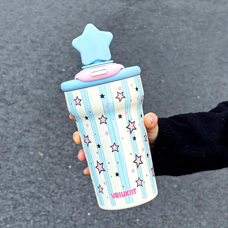 

New Exquisite Creative Star Pattern Ceramic Liner Vacuum Cup 760ML Large Capacity Straw Tumbler Ice Blast Mug for Home Daily Use 760ml
