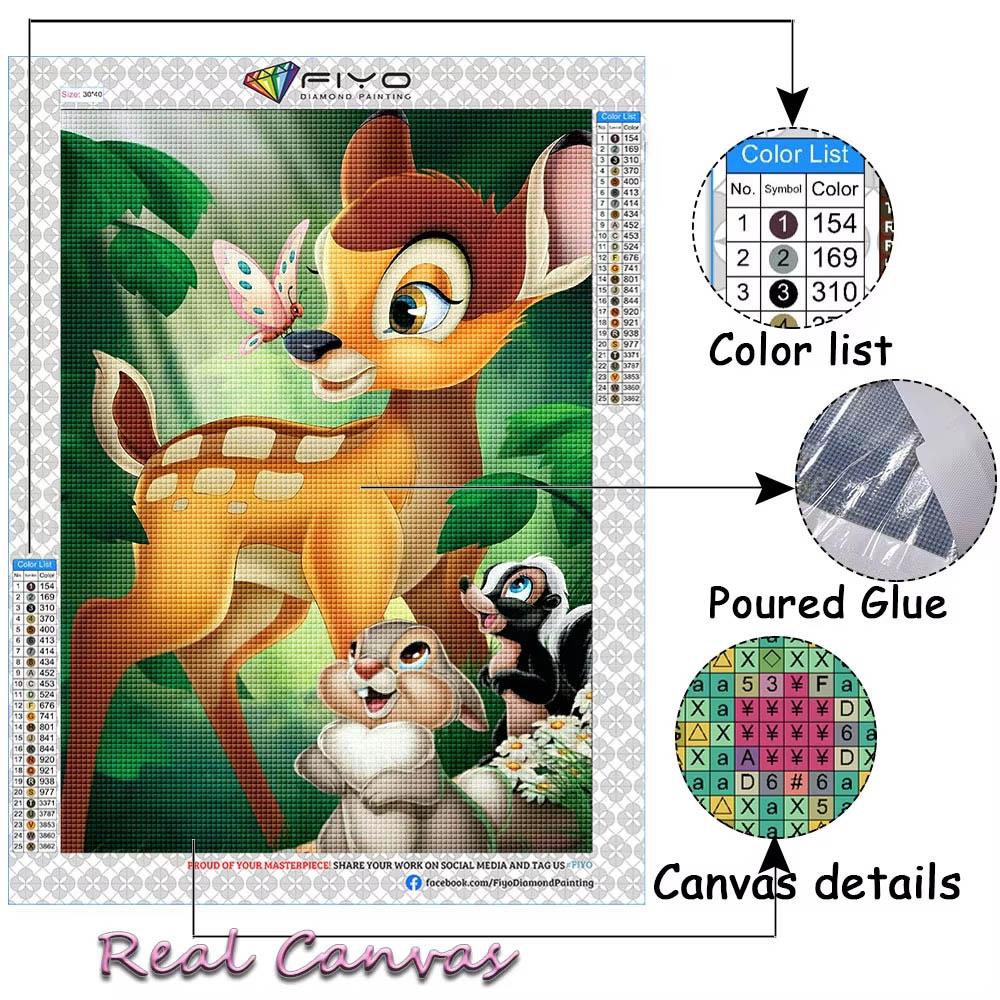 Bambi 5D Diamantové malování Disney Plná diamantová výšivka Kreslené DIY kamínkové obrázky Sady křížového stehu Řemesla Domácí dekorace