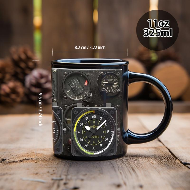 Aircraft Instrument Panel Pattern Coffee Ceramic Mug Airplane Enthusiast Birthday Gift Boys Water Cup Funny Mug