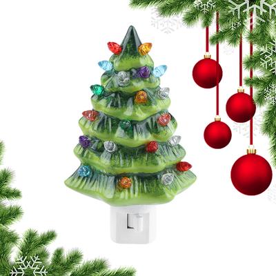 Weihnachtsbaum Nachtlicht mit Ein-/Ausschalter Vintage Weihnachts-Nachtlicht Harz Dekorativer Baumlicht für Schlafzimmer Wohnzimmer