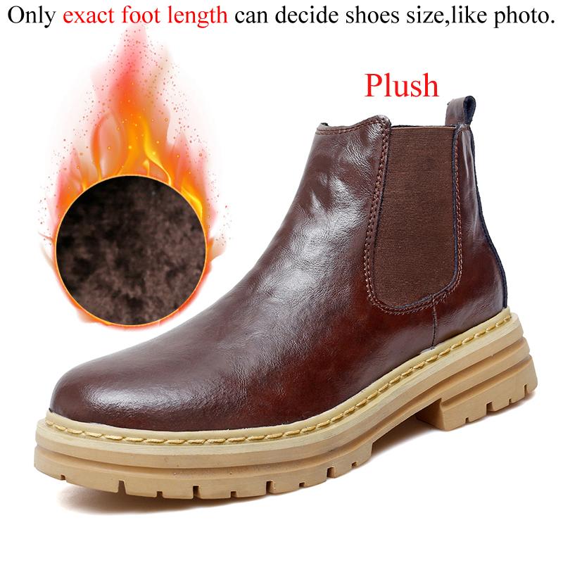 Big Size 47 48 Men Chelsea Boots Winter Ankle Style Leather Boots Platform Thick Soles Botas Chelsea Hombre Plush Warm