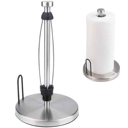 Gavit Kitchen Paper Holder, One-Hand Tear, Suction Cup, Stainless Steel, Tower, Fits Large Paper Rolls, Costco Rolls, Stylish, Silver (Silver)