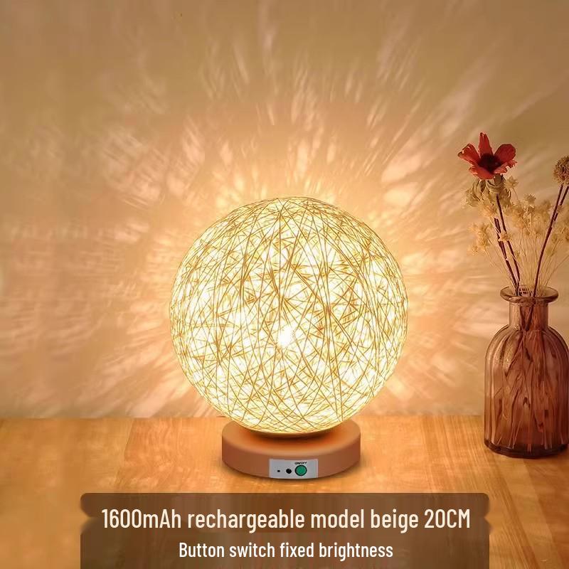 Kreative Rattan-Kugel-Tischlampe: Schlafzimmer Nachttischlampe mit Sternenhimmel-Projektion für Kinder oder Mädchen