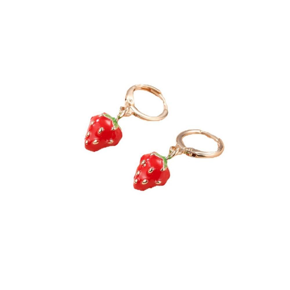 Personality Creative Cartoon Fruit Simulation Strawberry Pendant Hoop Earrings for Women Sweet Cute Dangle Earrings Jewelry Gift