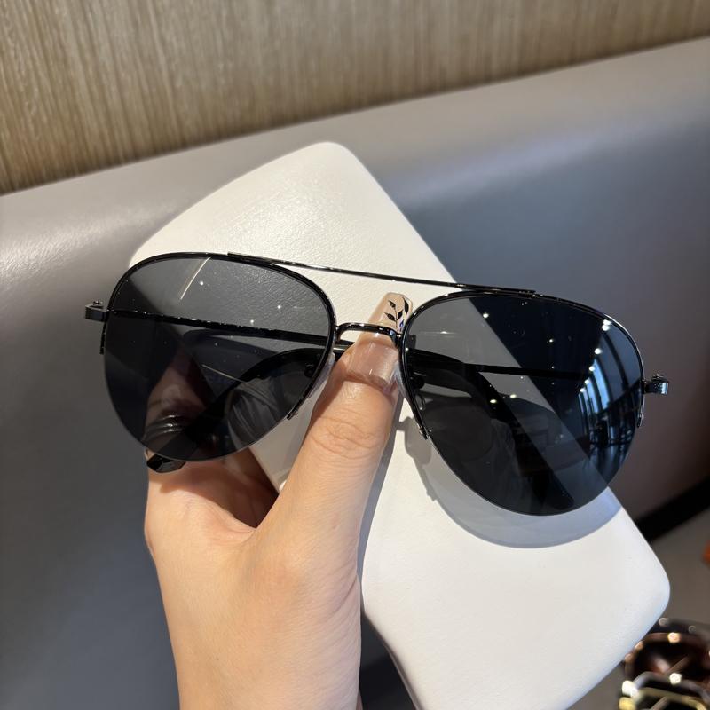 Pilot Sunglasses Half Frame Men And Women Versatile Big Faces Make People Look Thinner Driving Use UV Anti-Toad Eyeglasses Personality