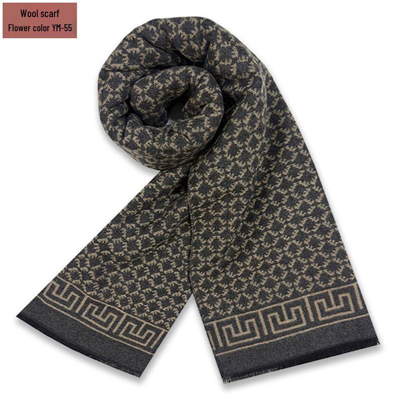 Men's Pure Gray Plaid Wool Blend Winter Scarf - Thick and Warm