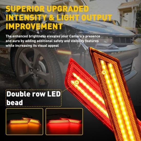 4X Front Amber Rear Red LED Side Marker Signal Light For 2010-2015 Chevy camaro