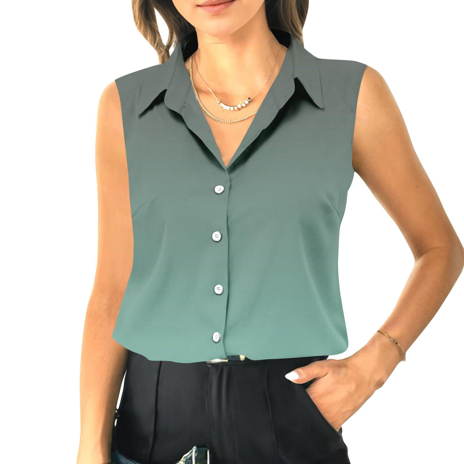 

Женский летний свободный топ без рукавов с воротником-стойкой L циан