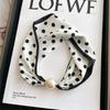 Simple magnetic buckle pearl long silk scarf women's spring and autumn scarf summer printing decorative scarf versatile thin neck protector