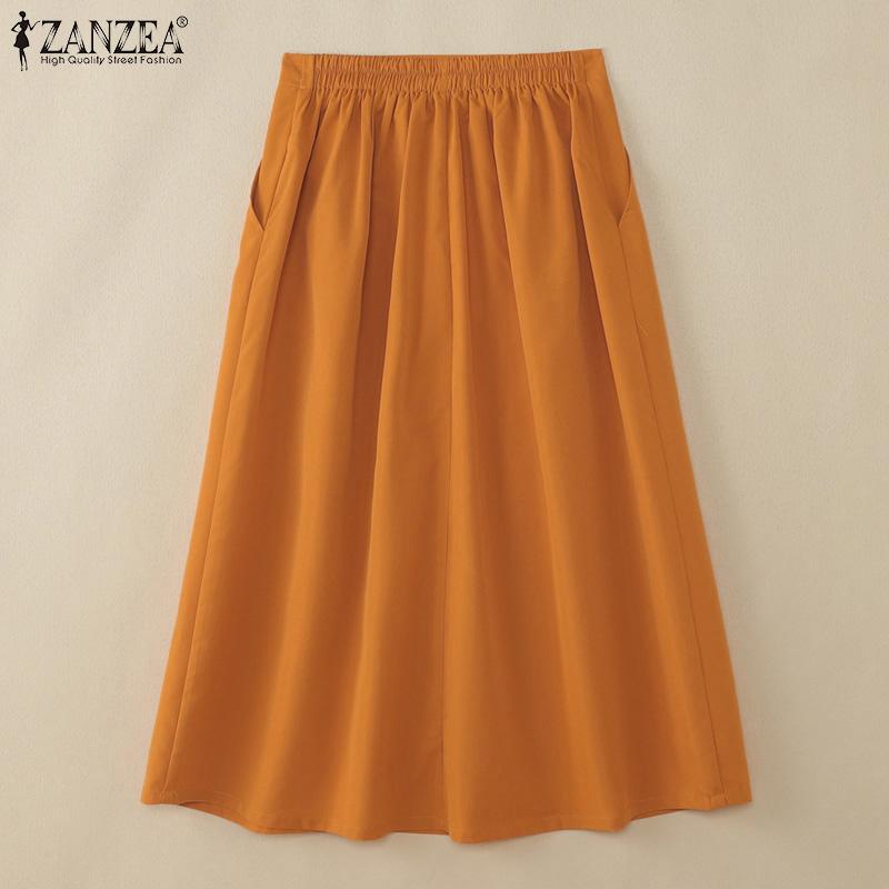 ZANZEA Women Casual Elastic Waist Loose Summer Skirts