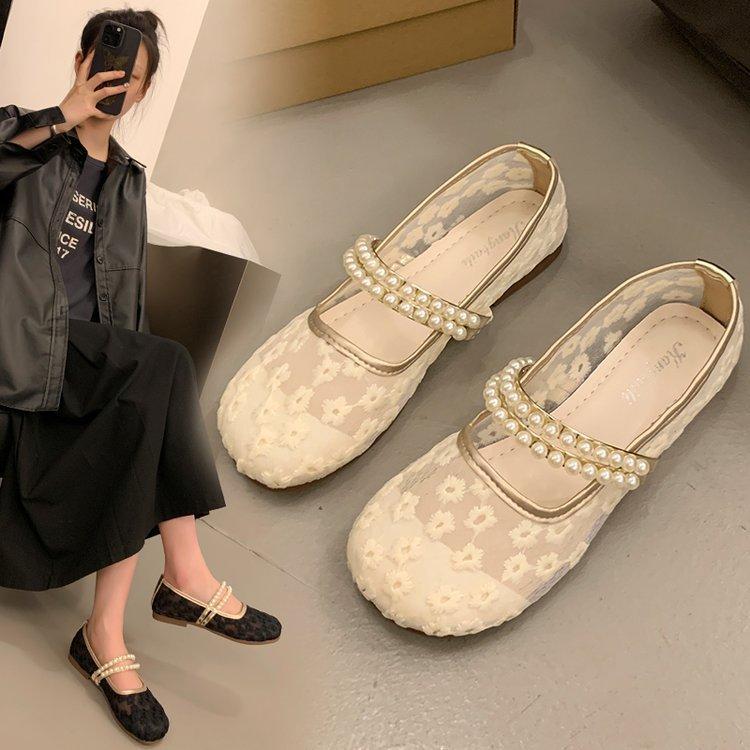 

Женская обувь весна-лето тканевая обувь кружевные дышащие одинарные туфли женские туфли Мэри Джейн на плоской подошве 40 бежевый