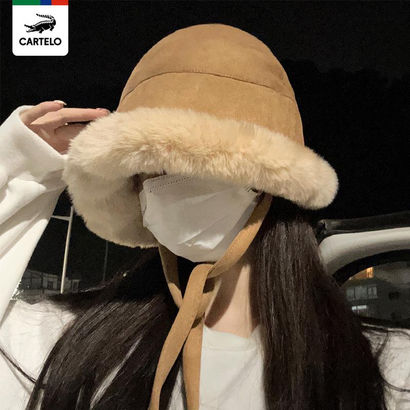 Winter new plush bucket hat women's thickened warm basin hat windproof ear protection winter fluffy hat cute tide