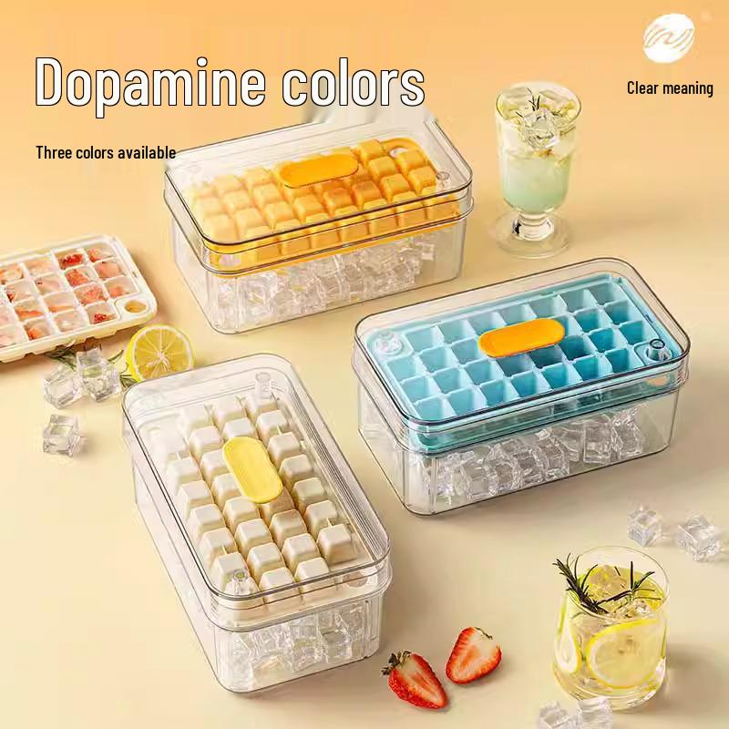 Press-Type Ice Cube Tray with Lid - Food Grade Storage Box for Homemade Ice Cubes
