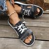 Summer New Large-sized Denim Fabric Lace-up Slip-on Sandals for Women - Round Toe Flat Casual Sandals