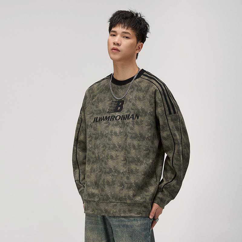 Washed Tie-Dye Sweater Men'S American Trendy Brand Striped Ragged Long-Sleeved T-Shirt Loose Bottoming Shirt