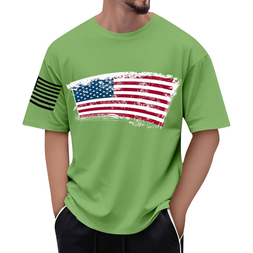 Men's Flag Printed T-Shirt Men's Loose Casual Short Sleeve Top