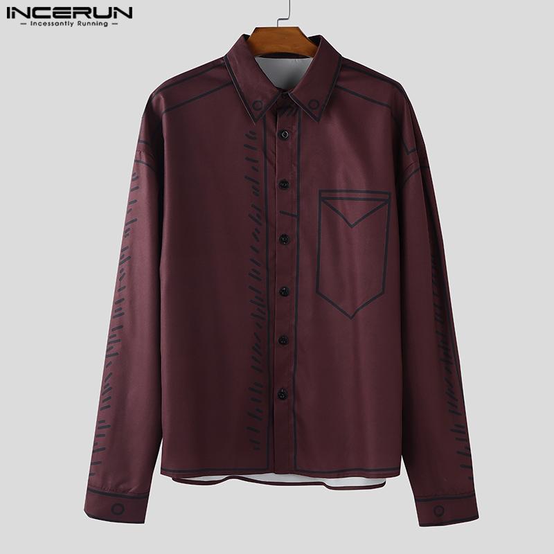 INCERUN Oversized Men Casual Long Sleeve Stitching Buttons Up Shirts Tops