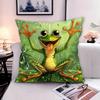 1pc Whimsical Frog Pillow Cover - Vibrant Green with Orange Hands & Feet, Raindrop Design, Soft Polyester Fabric, 44.96cm X 44.96cm Square, Zipper Clo