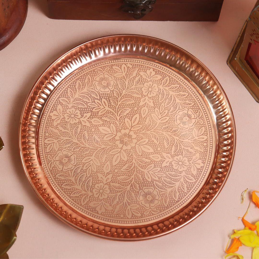 The Spiritual Living Pure Copper Pooja Plate | 7 Inch | Diwali Pooja Samagri | Thali for Puja |