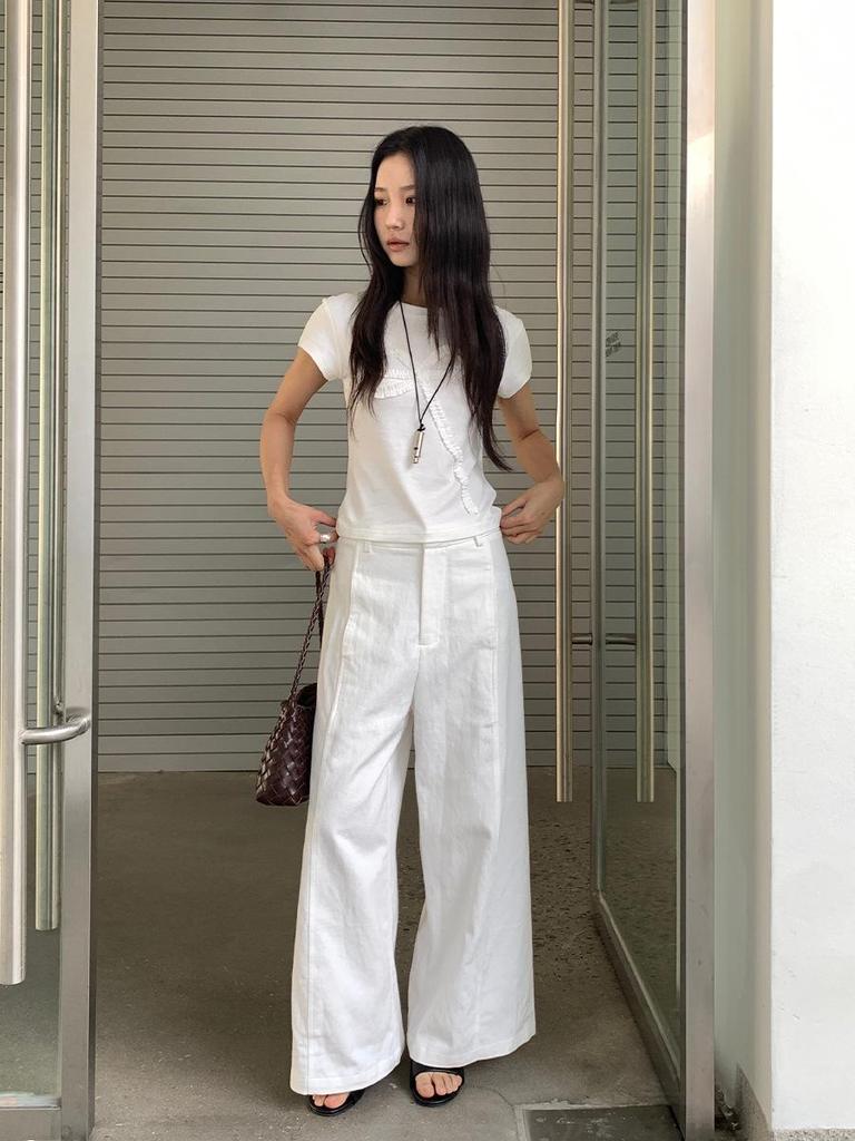 Vision 2026 Spring Collection: Women's Korean Style Simple White Wide-Leg Casual Pants — Loose Slimming Straight-Leg Trousers