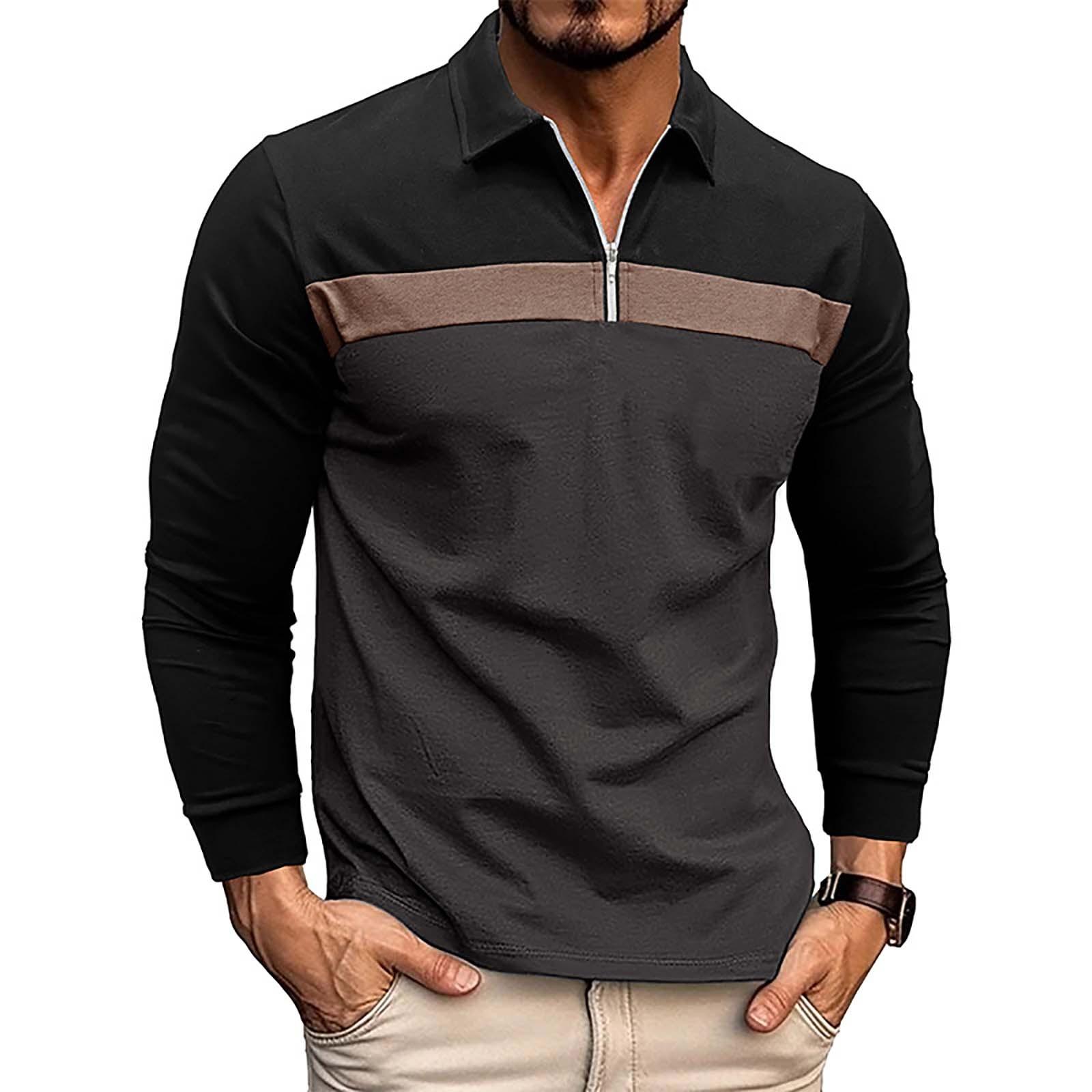Men s And Winter Collar Color Blocked Shirt Zipper Men s Long Sleeved Shirt XXL