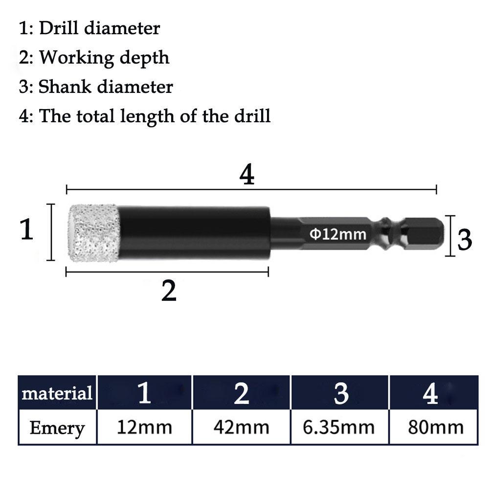 6/8/10/12mm Dry Diamond Drill Bits Set Vacuum Brazed Core Drill Bit Kit Quick Change Hex Shank for Porcelain Granite Tile Marble