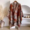 Brand Fashion Women's Winter Cashmere Shawl - Bright Floral Oil Painting Printed Pashmina Thick Wrap, Poncho & Echarpe