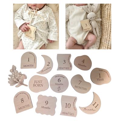 Baby Milestone Cards Newborn Wooden Photo Cards Monthly Shower Memaory Photo Card New Parents Keepsake Gift 13PCS