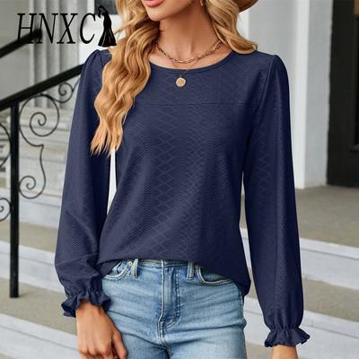Women's Fashion Casual Autumn Winter Solid Color Print Long Sleeve V-Neck Blouses & Shirts