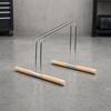 Stainless Steel Bike Stand with Wooden Base Single Wheel Cycle Parking Antigrip