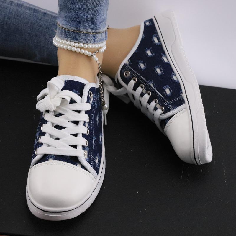 Large size round head casual color matching women's shoes lace-up comfortable fashion sports shoes retro canvas