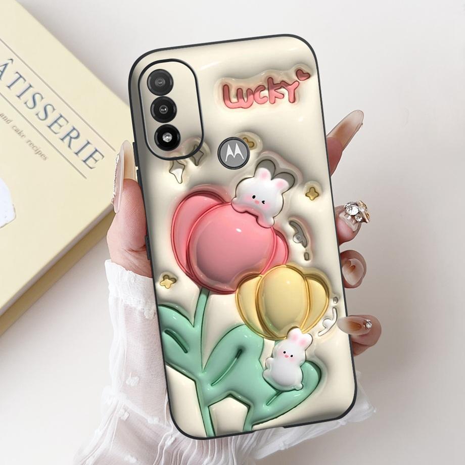For Motorola Moto E20 E30 E40 E22 E22s E22i Phone Case Back Cover Soft Matte Silicone Slim Fundas Lovely Panda Rabbit Flower