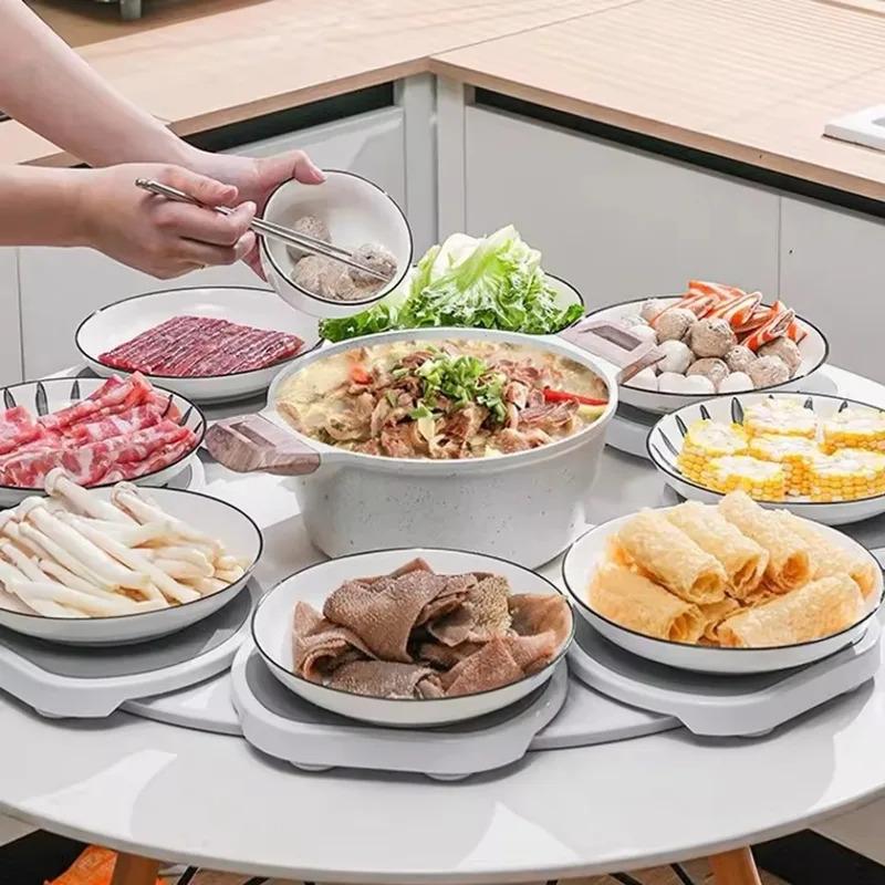 Dining Table Rotating Food Tray Foldable Space Saving Dish Outdoor Family Picnic Saucer Easy To Assemble and Clean Dining Tools