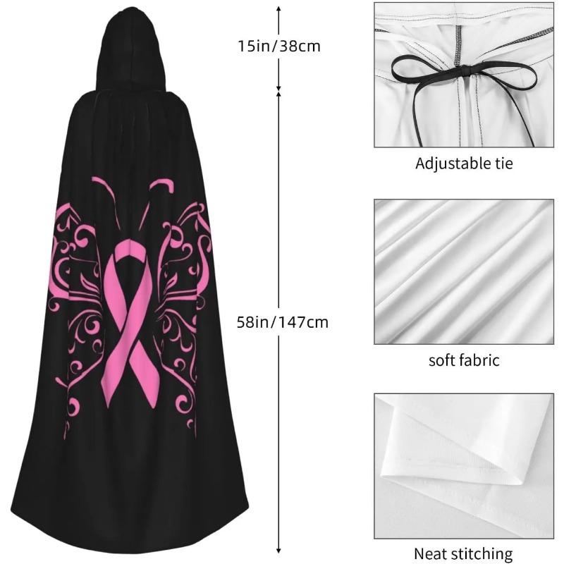 Pink Ribbon Butterfly Breast Cancer Unisex Hooded Cloak Cape for Christmas Halloween Cosplay Costumes